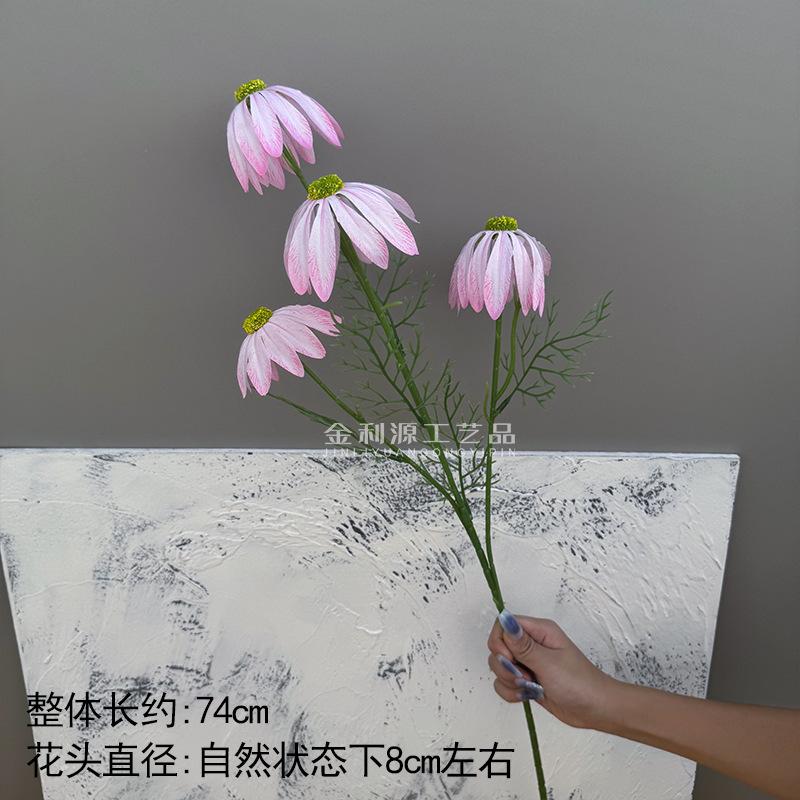 Artificial 4 Heads Echinacea Purpurea Flower Simulated Chrysanthemum Flower Branch for Wedding Party Floral Decoration 6 pieces
