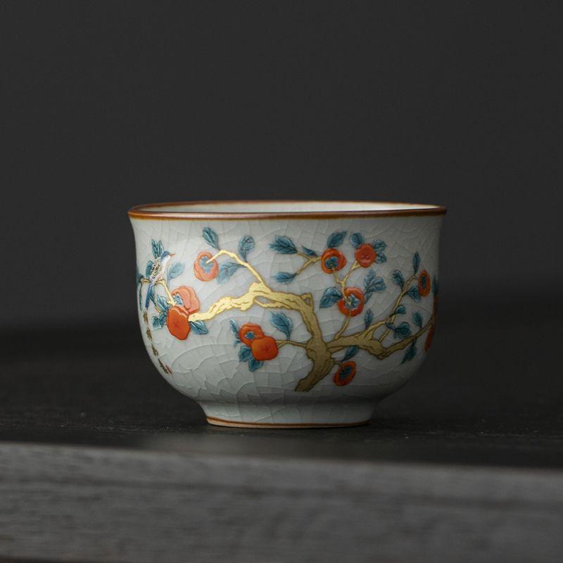 Exquisite Ru Kiln Master Teacup, Guest Ceramic Cup Tasting Kung Fu Tea Drinking Tea Set Teaware Sets