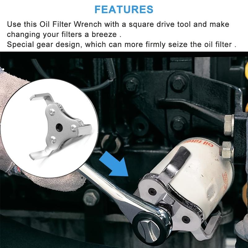 Universal Oil Filter Wrench Adjustable, from 2-1/2 inch to 4.5 inch 3 Jaw Oil Filter Removal Tool Set, 2 Way Oil Filter Wrench
