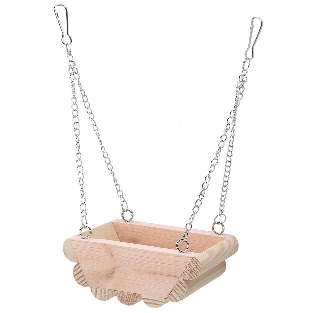 Wooden Small Pet Swing Hanging Boat Toy with Chain for Hamster Hang On the Cage Top