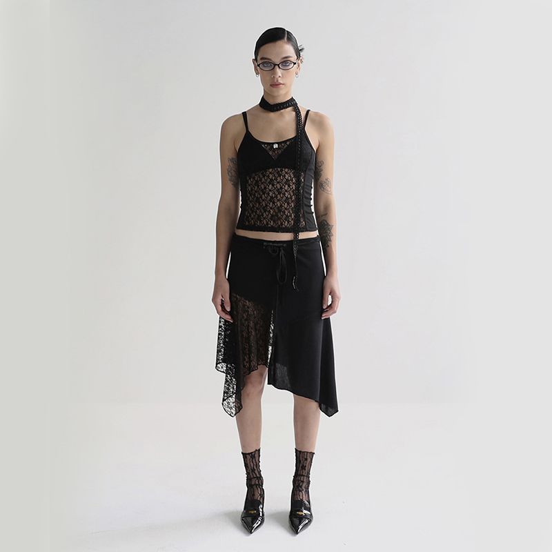 Badblood Sexy Lace Camisole Women's American Sexy Patchwork Niche Style Perspective Summer Inner Wear Blouse Tide