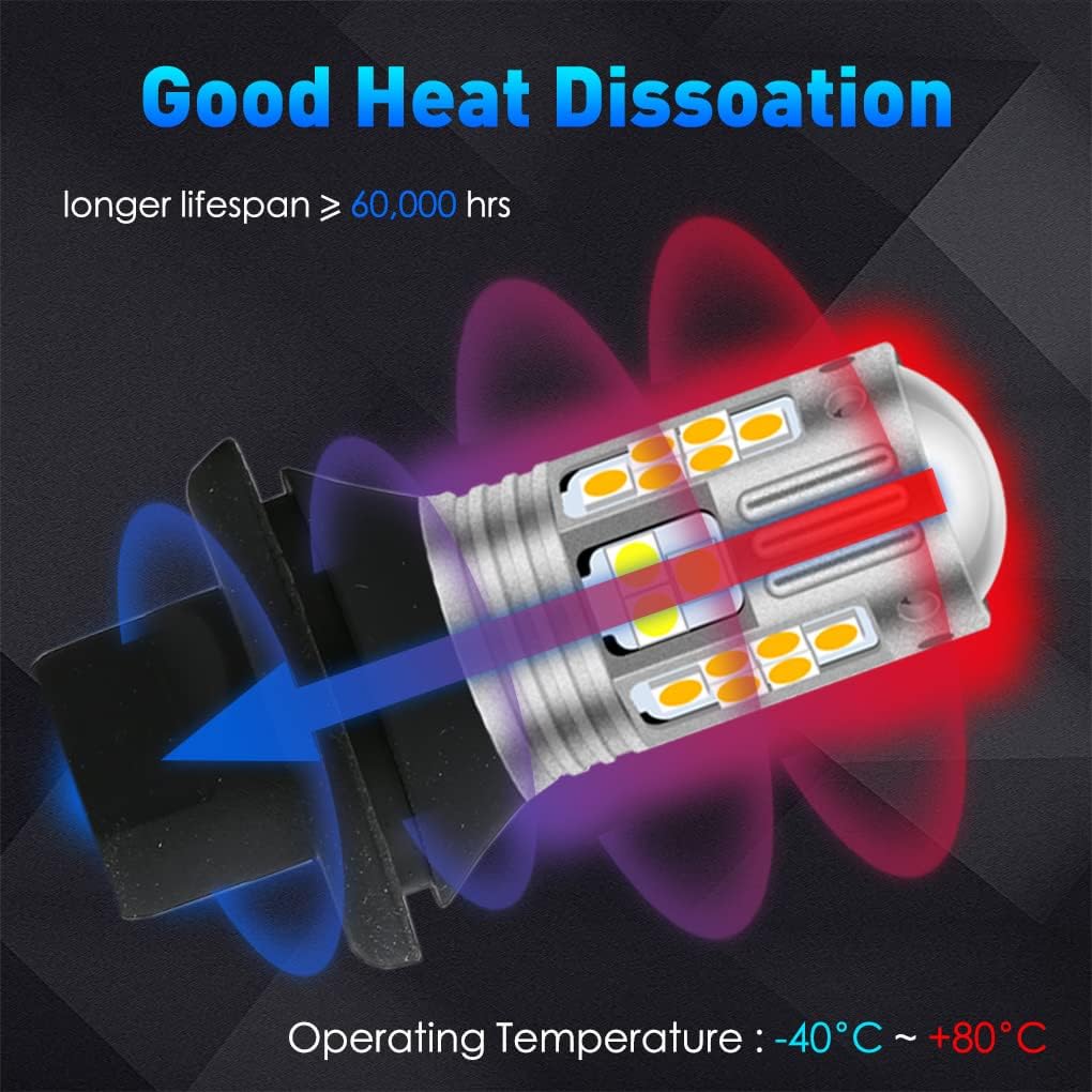 GLOFE 7443 7444 3030SMD Dual Color Type 2 Switchback DRL LED Turn Signal Light Bulbs with Hyper Flash Prevention and Error-Free Built-in Resistors,