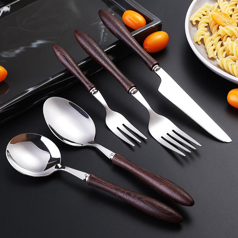 Abay Wenge Wood Handle 304 Stainless Steel Dinner Spoon Set