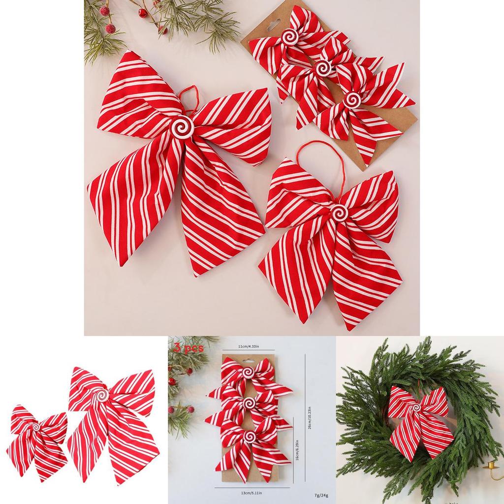 Red And White Diagonal Stripe Bow Pendant For Festive Tree Decor