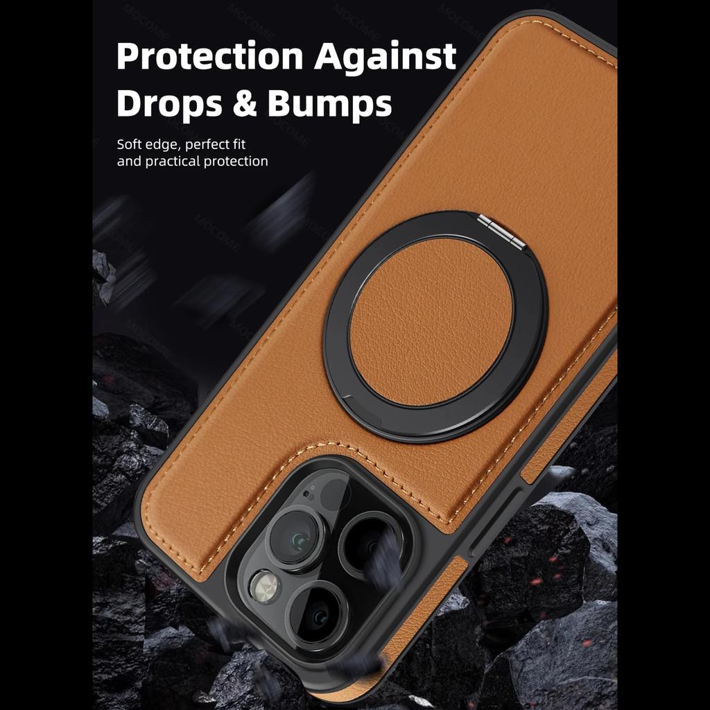 Leather 360 ° Ring Magnetic Holder Phone Case For iPhone 17Air 16 Plus 14 15 13 12 11 Pro Max For Magsafe Wireless Charging Phone Cover