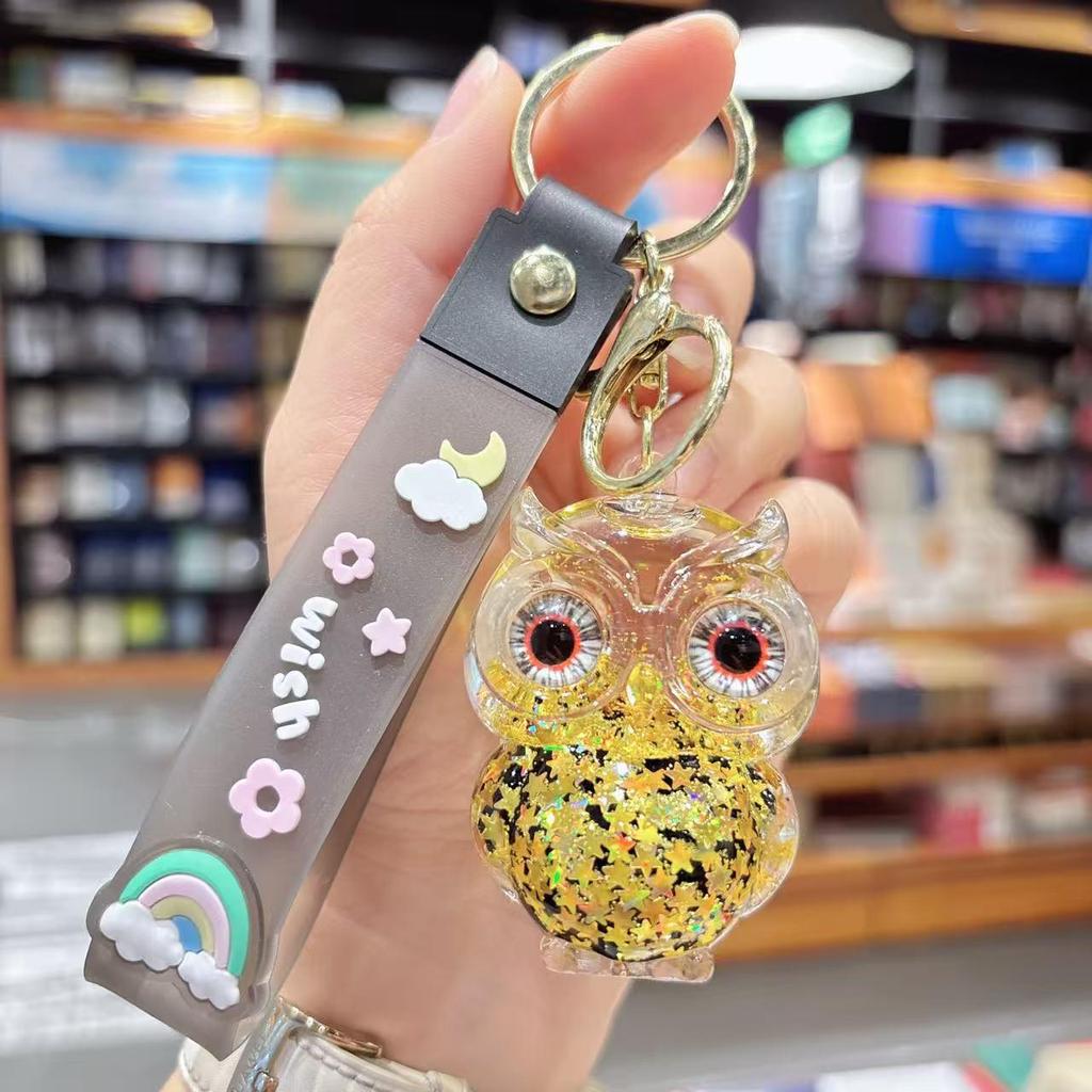 Owl Liquid Quicksand Keychain - Cute Flashing Pendant for Students and Gifts
