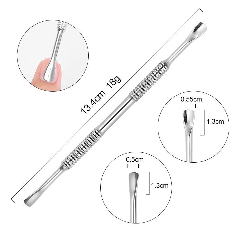 European-American Russian-Style Nail Technician Dual-End Cuticle Pusher and Groove Cleaner - Silver