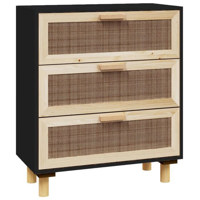 VidaXL Buffet Noir 60x30x70 cm Bois de pin massif et rotin naturel 345634
