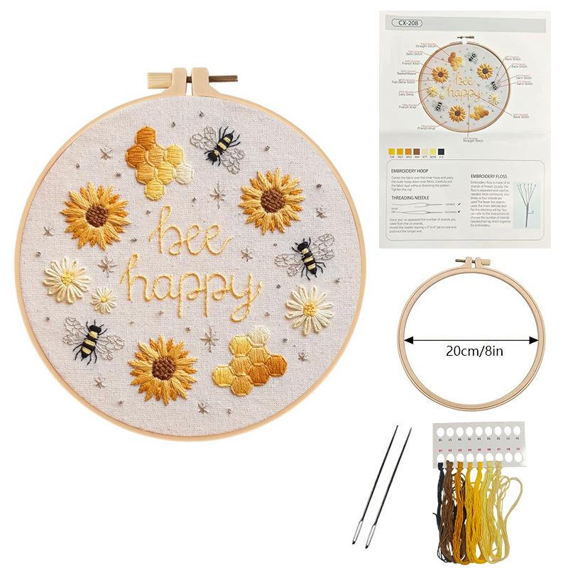 

1 набор Набор для вышивания «Счастливая пчела», набор материалов для вышивания, подходящий для начинающих, набор материалов для рукоделия DIY 20cm