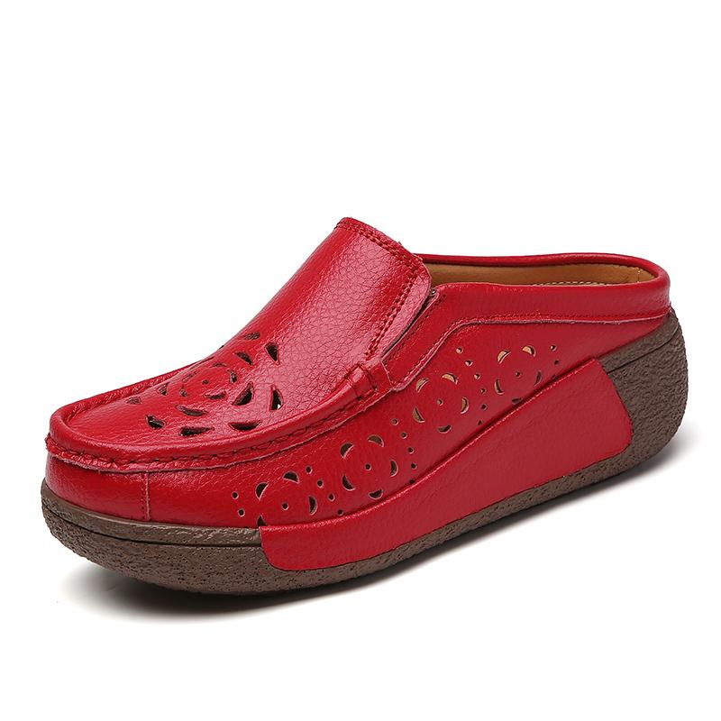 Women's Outdoor Half Slippers Women Wedge Hollowed Slippers Vintage Anti-slip Female Platform Retro Shoes Ladies Casual Shoes