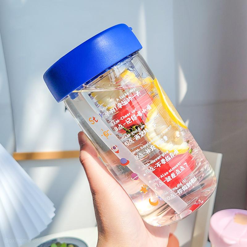 

550 мл новые стеклянные бутылки для воды с соломенным фильтром для заварки чая, прозрачные милые цветочные бутылки для разделения воды для девочек, школьные чашки 501-600ml