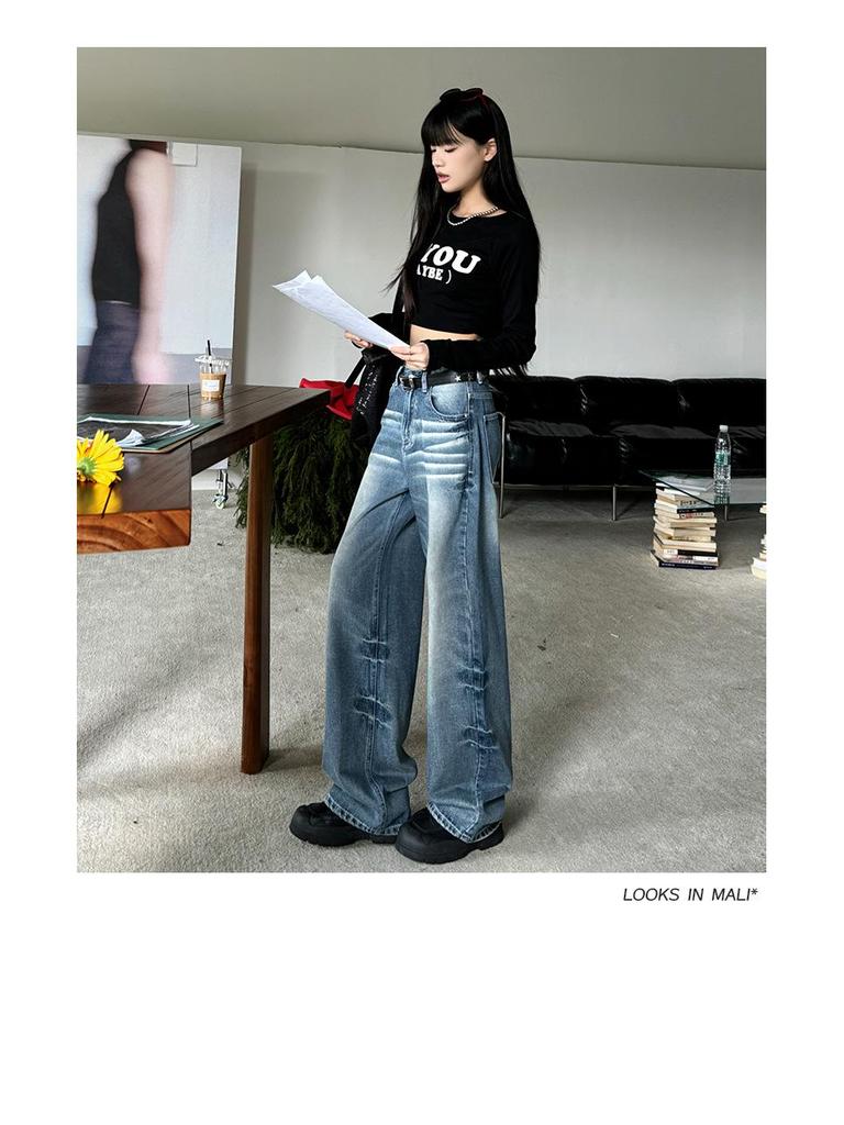 Women's High-Waisted Wide-Leg Retro Jeans - Spring 2025 Slimming Floor-Length Style