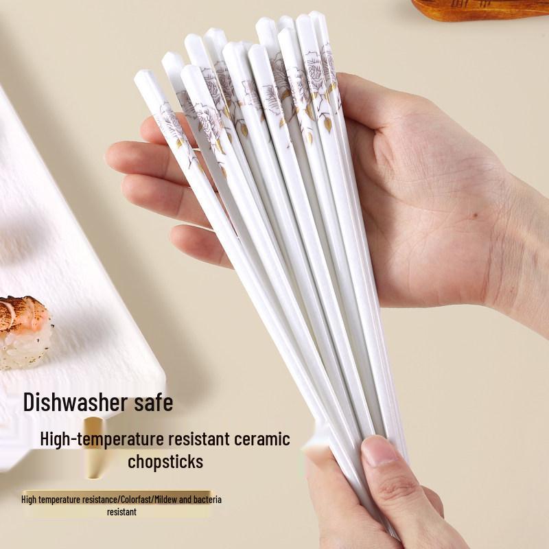 Anti-Slip Ceramic Chopsticks, Mold-Resistant, Easy to Clean, High Temp Resistant, Chinese Style, 10 Pairs