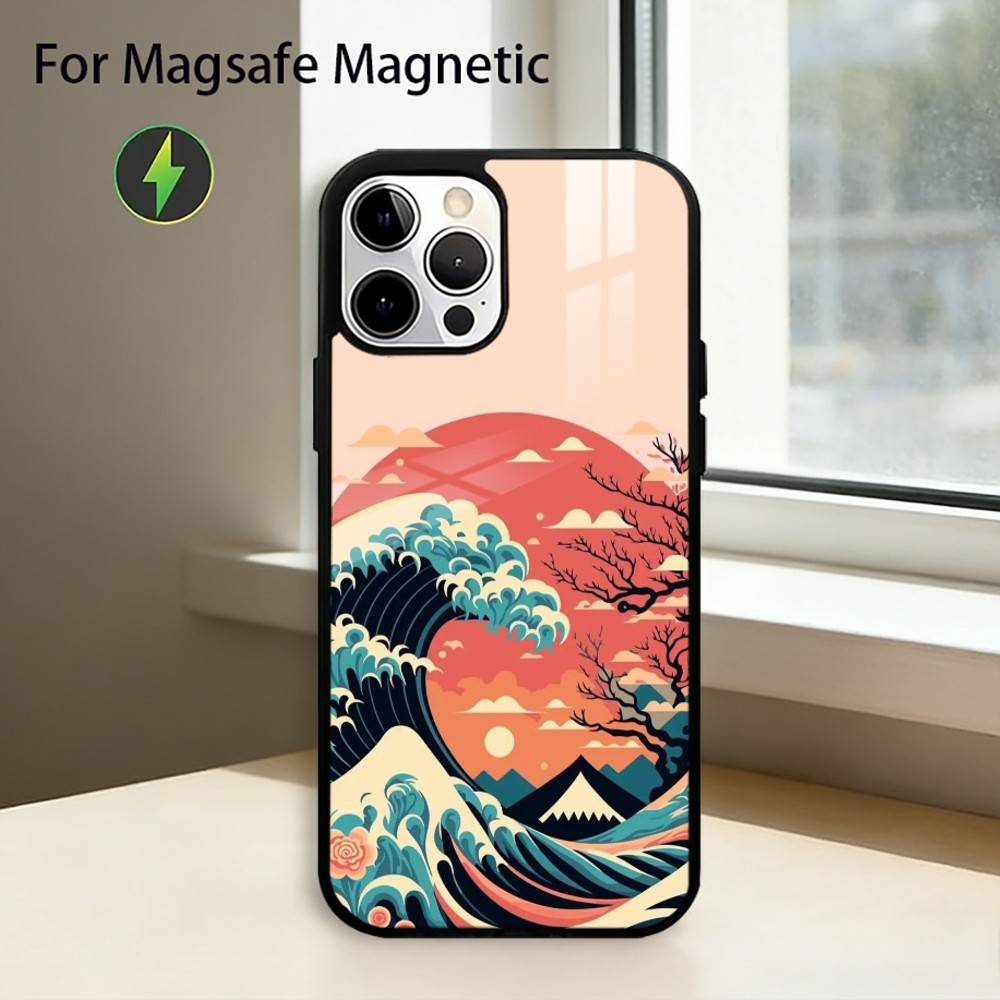 Die Große Welle vor Kanagawa Handyhülle Für iPhone17,16,15,14,13,12,11 Plus,Pro Magnetisch mit Magsafe Kabelloses Laden