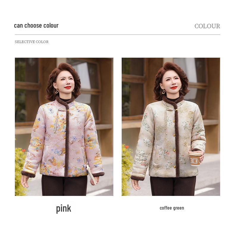 2025 New Style Winter Velvet Cotton Jacket for Middle-Aged & Elderly Women: Short, National & New Chinese Style.