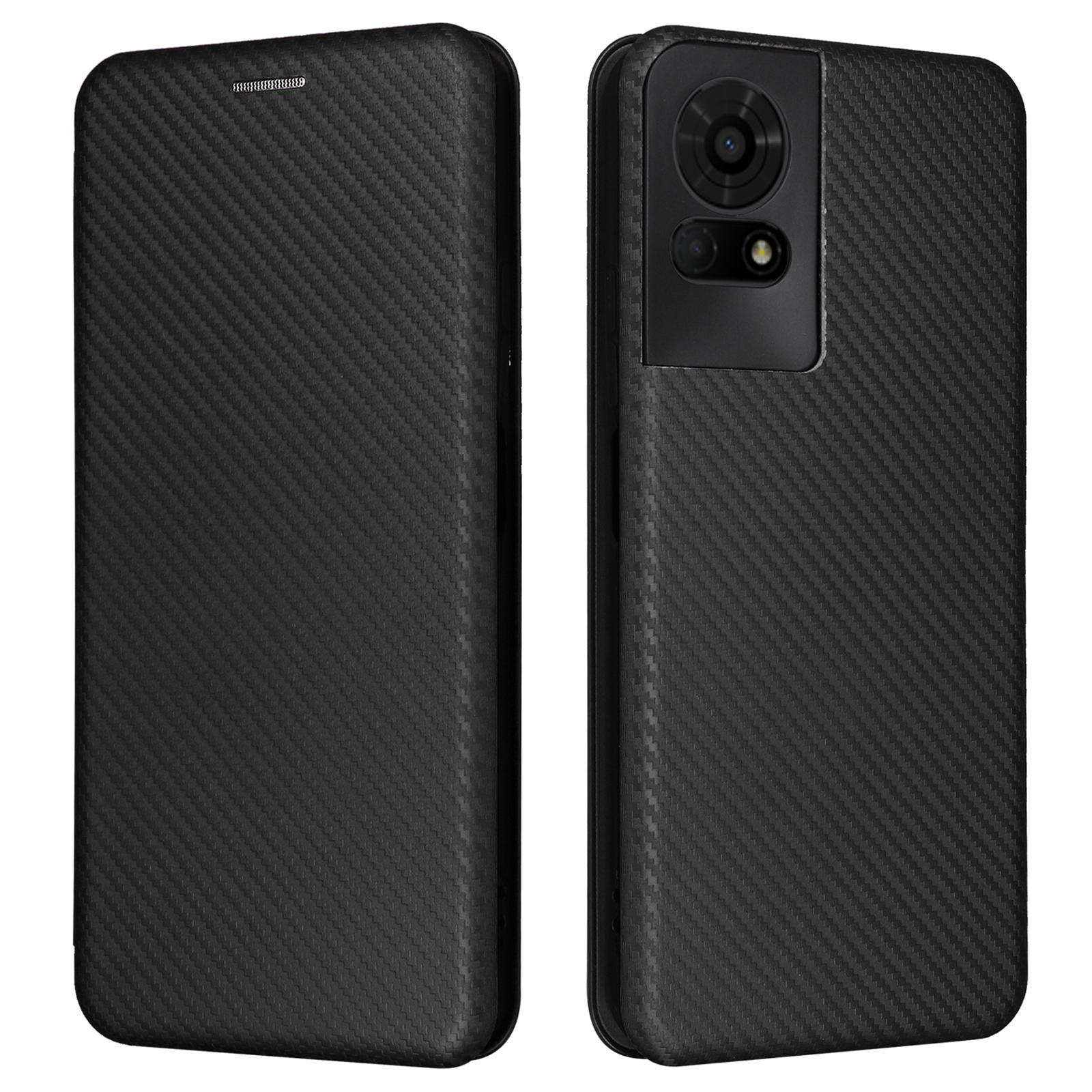 

For TCL 50 LE Case Stand Card Holder Leather Folio Phone Cover Carbon Fiber Texture Black