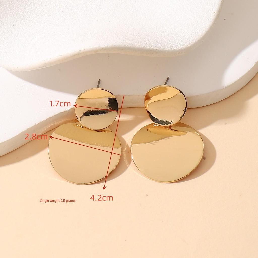 Trendy Geometric Round Disc Earrings for Women - Smooth Surface, Simple and Fashionable Korean Style