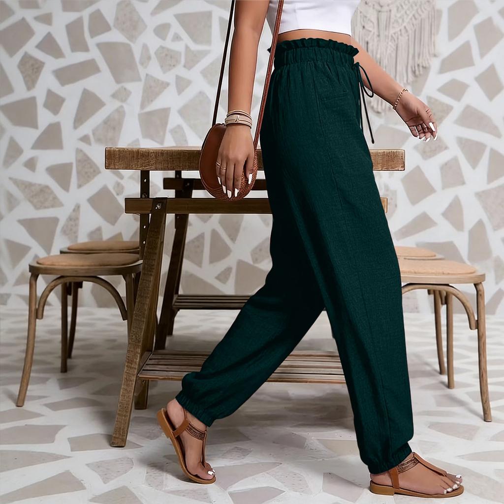 Damen Farbe Lässige Mode Lockere Hose mit elastischem Bund und Kordelzug