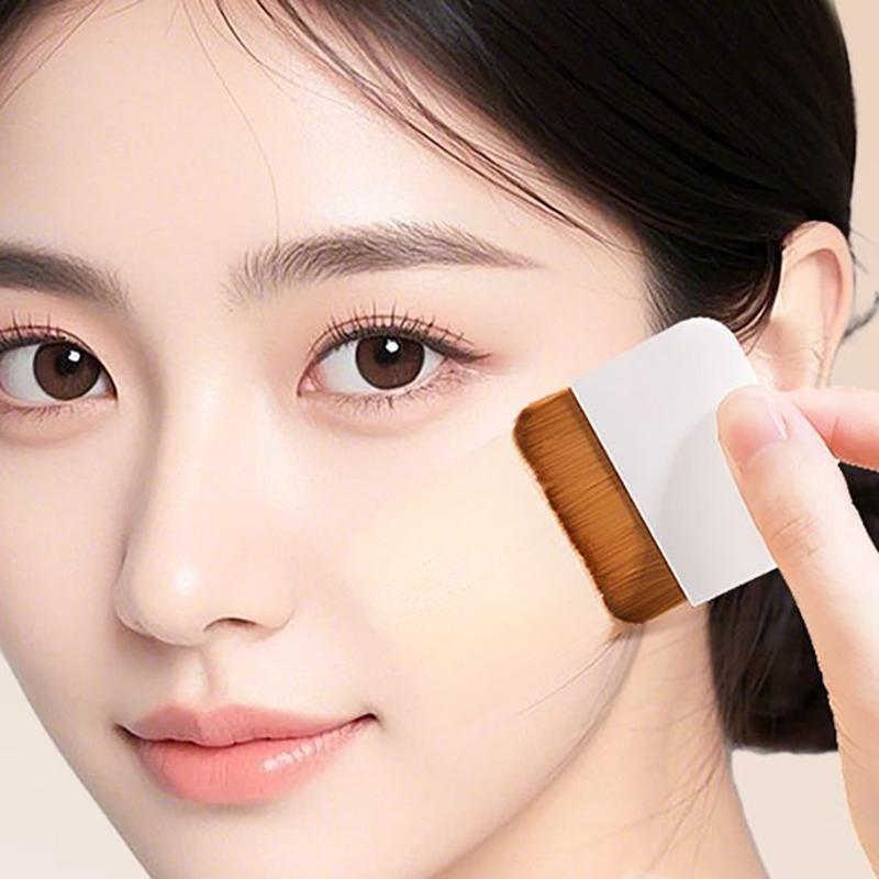 2Pcs Ultra-Thin Compact Foundation Brush With Mirror Box Easy To Carry Flat-Head Makeup Brush No Trace Replaceable Makeup Tools