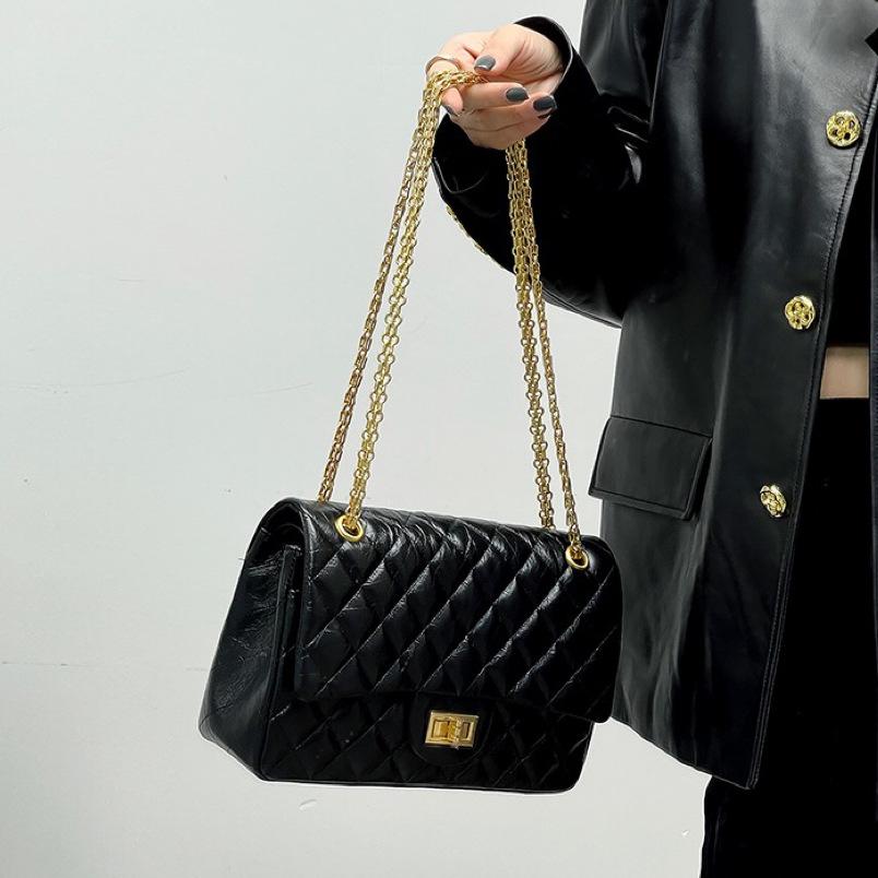 Genuine Leather Diamond-shaped Chain Bag, Elephant-patterned Top Layer Cowhide, Single-shoulder Crossbody Small Square Bag Under the Armpits