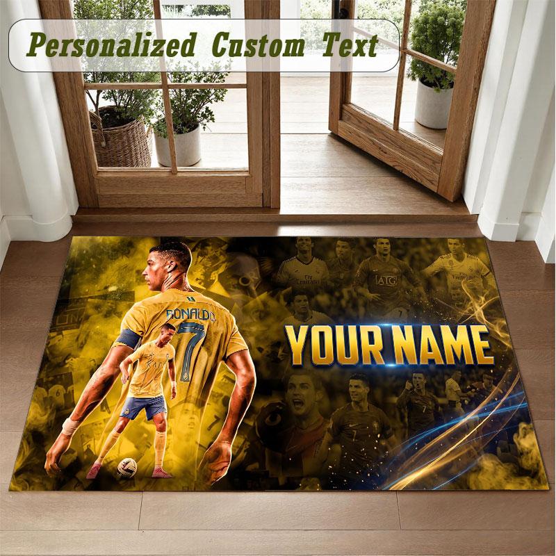 Crystal Velvet Square Rug Custom NameCristiano Ronaldo Pattern Non Slip Home Floor Decor Rug