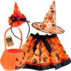 Witch costume, black, shiny, for girls, hat and cape, Halloween outfit, set