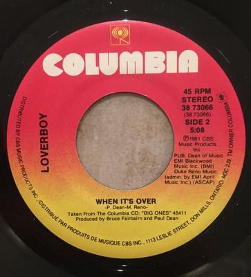 7inch Record LOVERBOY - Too Hot 3873066 Columbia 1989 Canada Rock Used