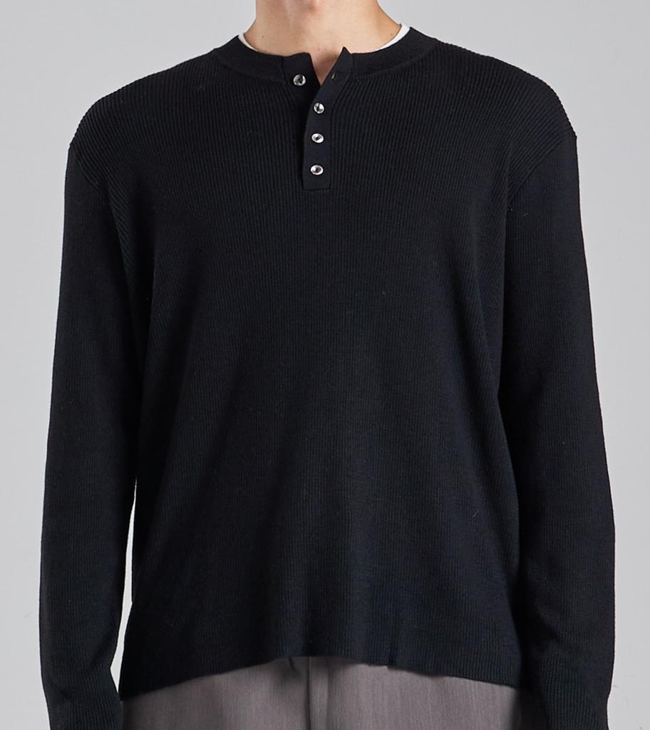 Beoteunseoul Wool Blend Layered Henley Neck Knit (Black)
