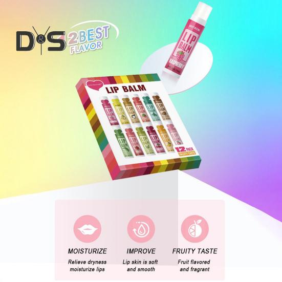12Pcs/Box Deep Moisturizing Lip Balm 5g Long-Lasting Hydrates Nourishes Repair Lips Balm 12 Flavors Protects Heals Nourishing Lip Care for All Skin