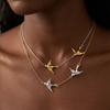 Stainless Steel Double Flying Swallow Pendant, Gold And Silver Splicing Necklace, Simple And Fashionable Versatile Jewelry