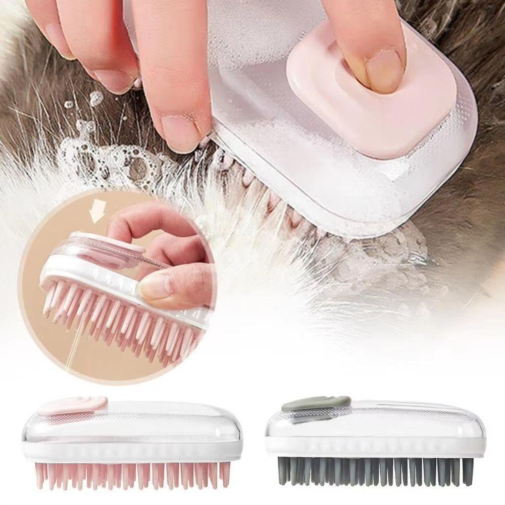 

Refillable Shower Gel Dog Massage Brush Hair Removal Cat Grooming Comb Foaming Cleaning сірий