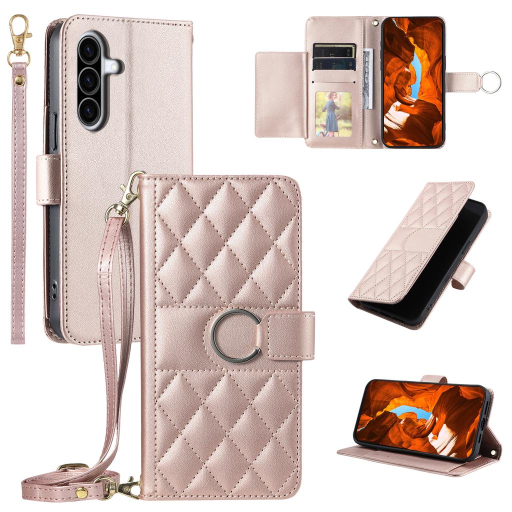 Für Samsung Galaxy A36 5G Crossbody Lederhülle Ring Schnalle Brieftasche Ständer Raute Handyhülle