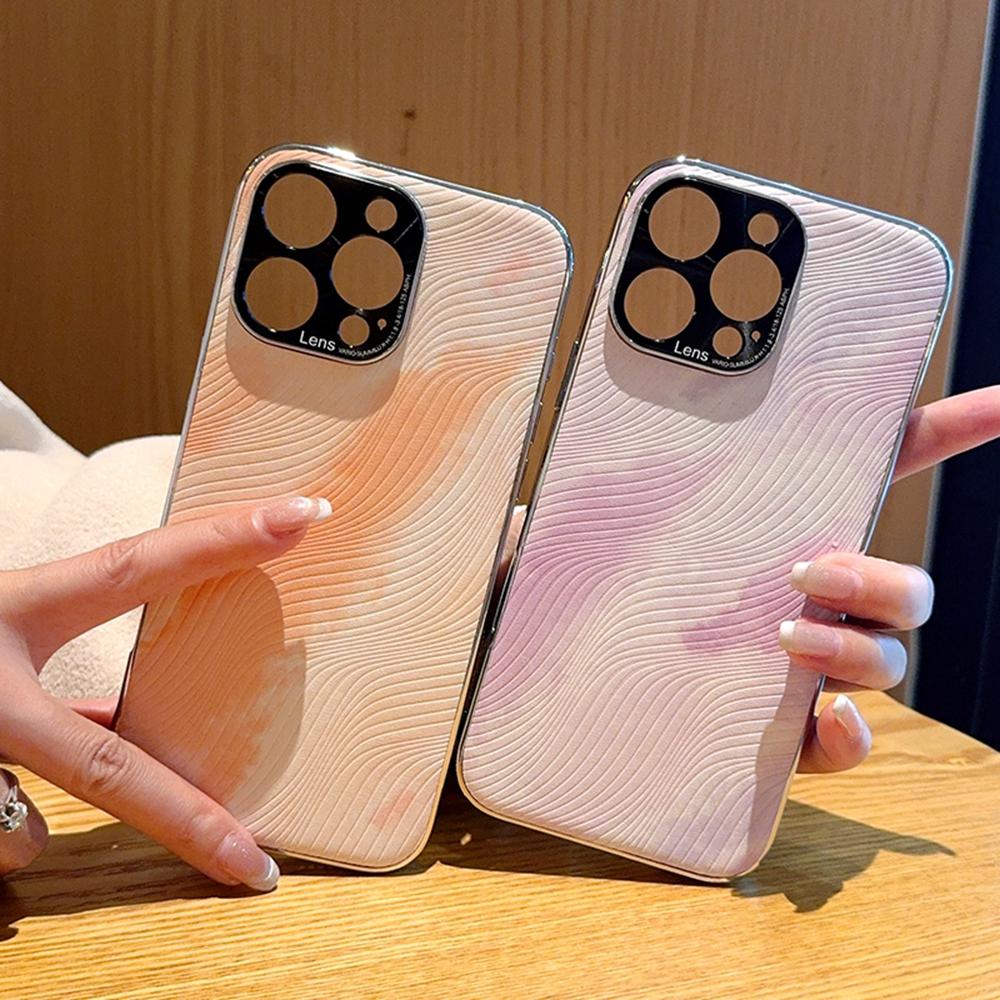 For iPhone 16 Pro Max Case Electroplated Watercolor PC+PU Leather Phone Back Cover