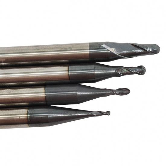 4pcs 0.5mm,0.75mm,1mm,1.5mm Ball Nose Carbide End Mill Set CNC Cutter Router Bits 2 Flute Spiral Milling Tool (4, 2F)