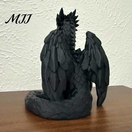 Fine Carved Statues for Bedroom 3D Printed Sitting Black Dragon Statue, Fantasy Western Figurine, Stylish Interior Decorations Gothic Decor