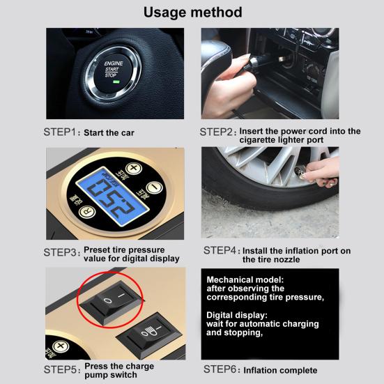 Car Air Pump Strong Power 30s Quickly Pumping Plastic Pointer/Digital Pressure Inflator