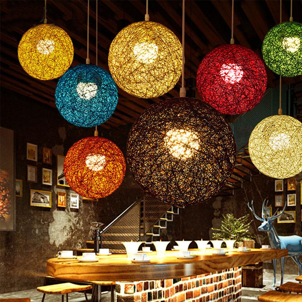 20cm Rattan Ball Lampshade Light Case Hanging Pendant (No Light Source) with E27 Suspension Wire & Round Sucking Disk