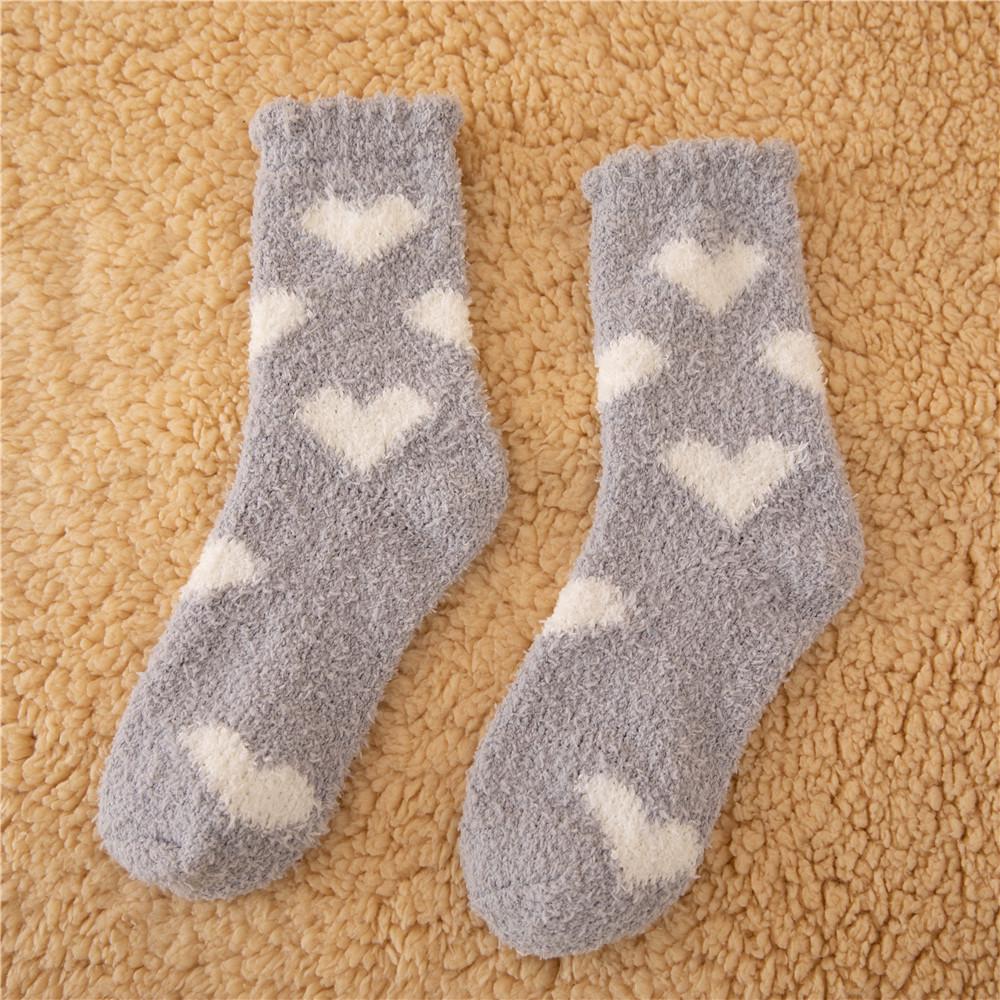 Women's Winter Fleece-Lined Heart Terry Floor Socks - Extra Thick, Non-Shedding, Mid-Calf Style
