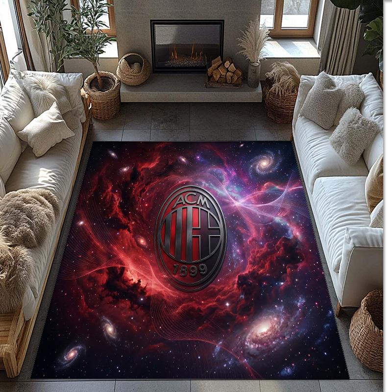 Tappeto in Flanella Stampato AC Milan Antiscivolo Morbido Poliestere Tappeto per Pavimento Tappetino Decorativo da Interno per Camera da Letto Soggiorno Divano Sala Giochi Decorazione Casa