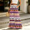 Women Wide Leg Pants High Waist Drawstring Loose Fit Halloween Print Long Casual Trousers with Pockets and Ruffle Hem