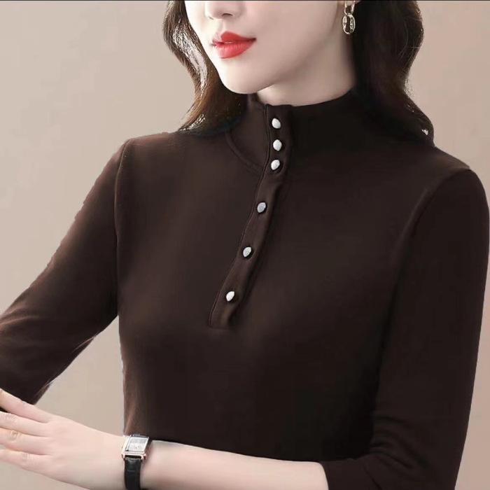 

Стильні жіночі сорочки для дівчаток 2024 Новинки з принтом і довгими рукавами Модні універсальні жіночі топи для схуднення 4XL коричневий