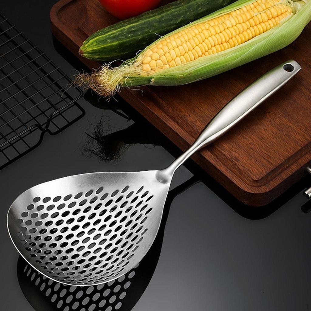 Stainless Steel Skimmer Spoon Pot with Long Handle Foam and Oil Sieve Fine Mesh
