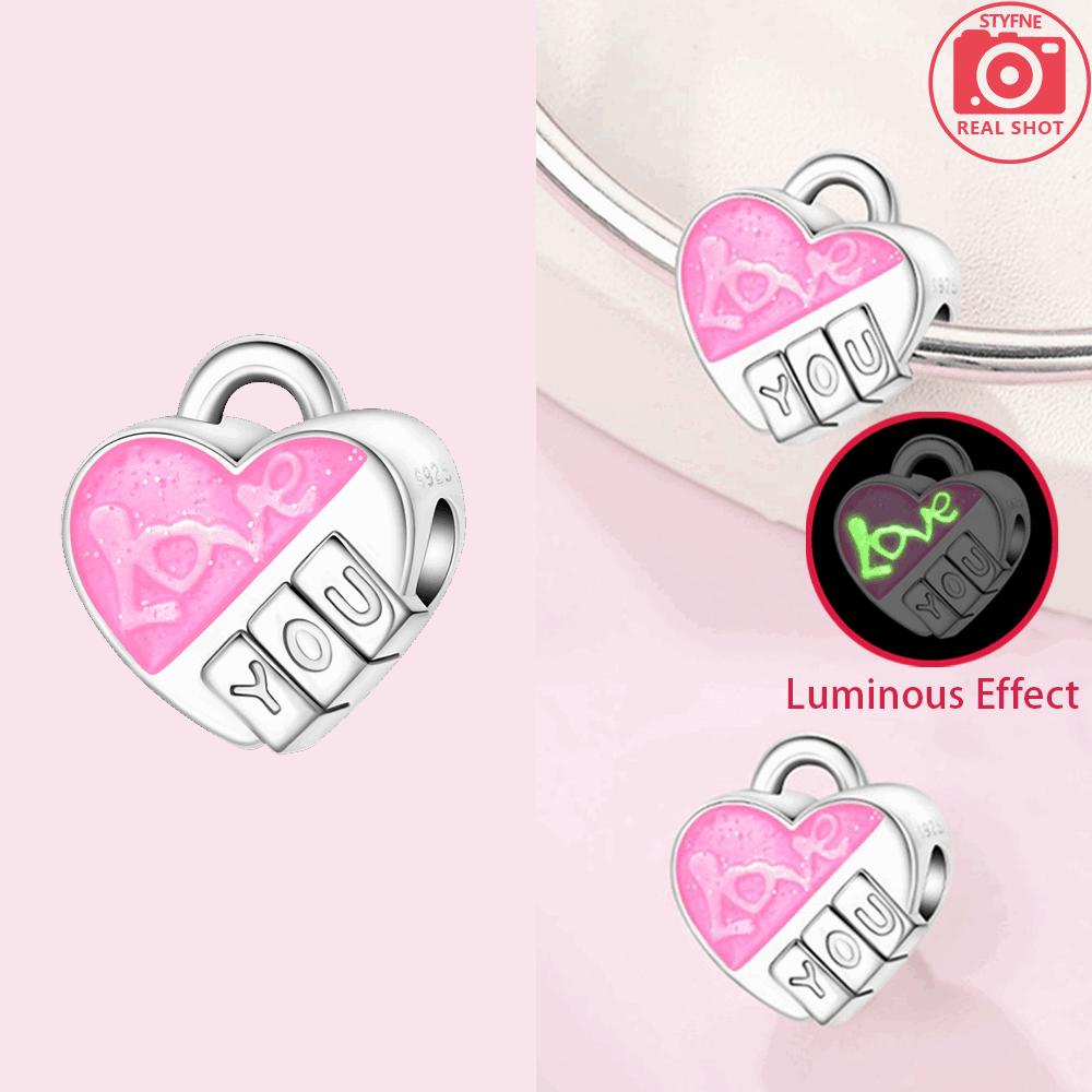 

Charm Bead 925 Silver Pink Heart Love Luminous Beads Fit Bracelet Jewelry Making Fine Gift Valentine s Day Diy