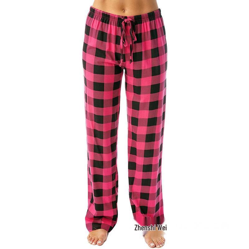 Women's Plaid Elastic Drawstring Wide-Leg Pajama Pants