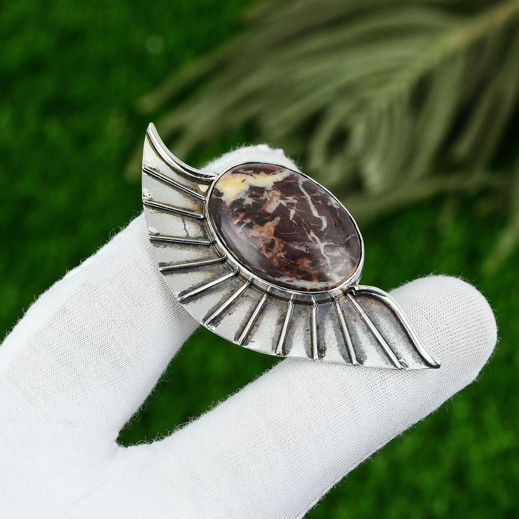 925 Silver Oval Coconut Jasper Stone Bezel Birthday Elegant Boho Pendant Jewelry