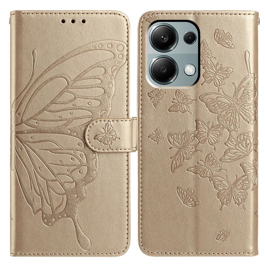 Brieftaschen-Ständer-Hülle für Xiaomi Redmi Note 13 Pro 4G/14S 4G/Poco M6 Pro 4G PU-Leder-Klapphülle mit Schmetterlingsaufdruck und Trageriemen