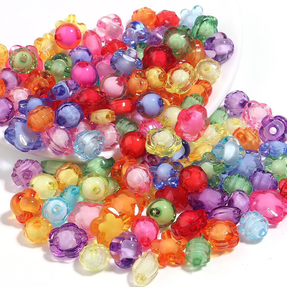 50pcs/lot Mixed Color Acrylic Beads Flower Oval Round Bucket Shape Loose Beads For DIY Bracelet Earrings Jewelry Accessories