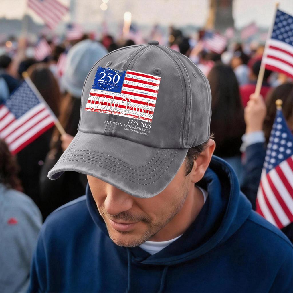 Adjustable Baseball Cap with 250th Anniversary American Independence Flag Print Unisex Casual Cotton Hat for Outdoor Activities