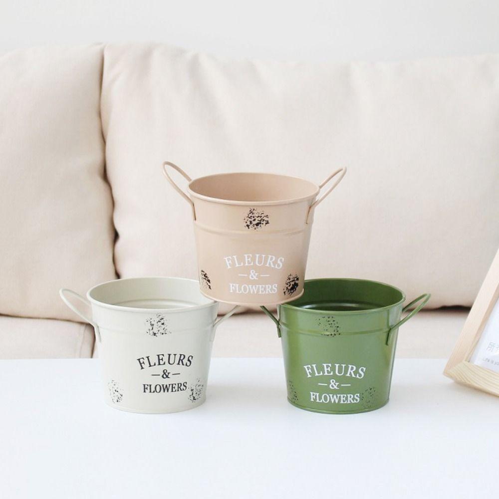 Corrosion-resistant Round Flower Pot Handicraft Flower Bucket Ornament Iron Planter Pot  Desktop