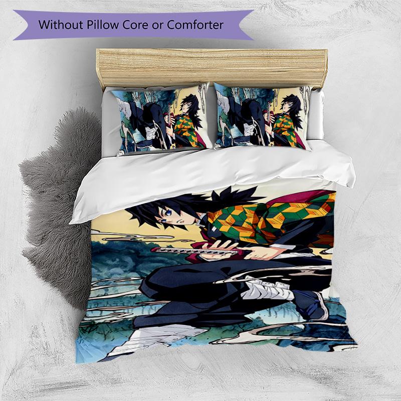 3pcs Tomioka Giyuu4 Design Cover Set - HD Printed Bedding with 1 Cover and 2 Pillowcases - Perfect for Home and Dorm Decor